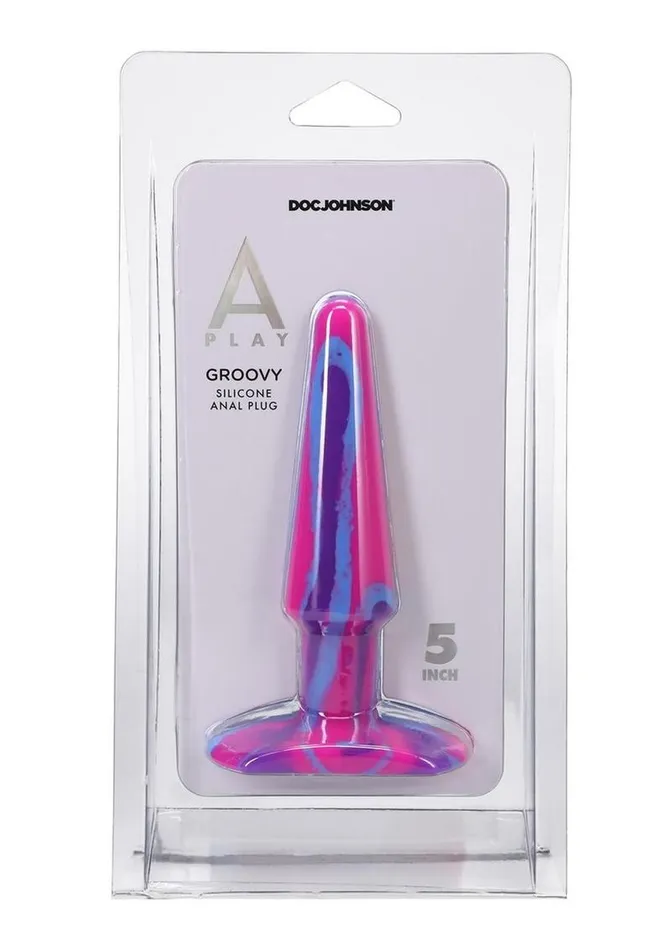 APlay Male Sex Toys APlay Groovy Silicone Anal Plug 5in Fuschia